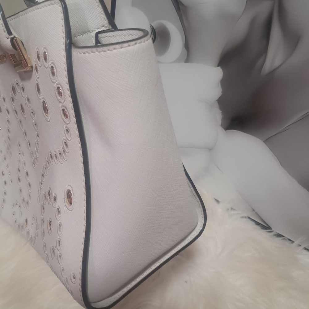 Like New Michael Kors White Geometric Studded Satchel - Picture 9 of 14